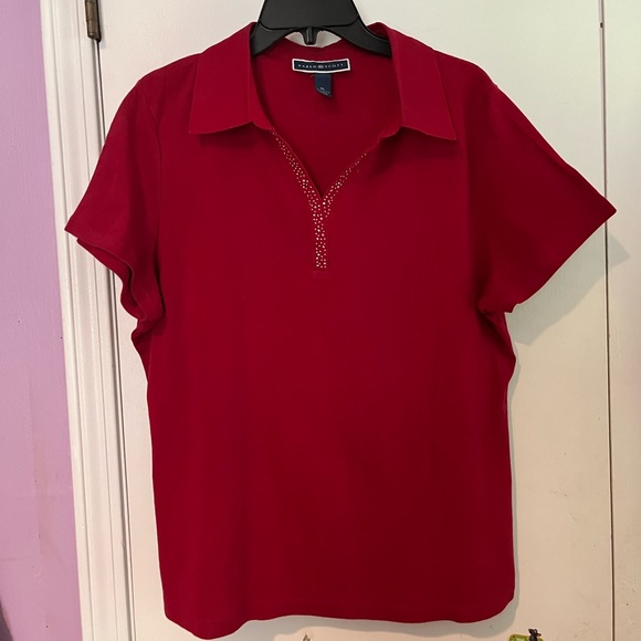 Karen Scott polo style top. Red, XL, 100% cotton. - Picture 1 of 3